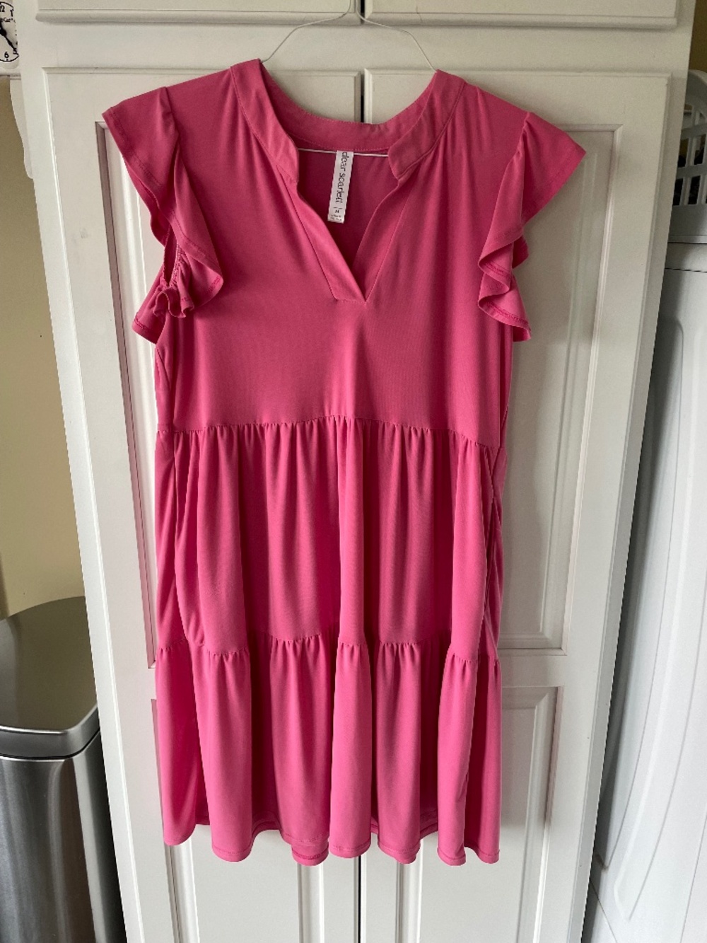 Comfy Lightweight summer swing dress with pockets, pink, size M